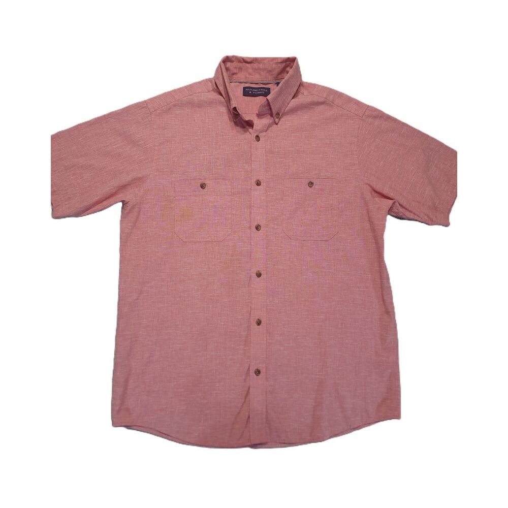 Roundtree & Yorke Button Up Shirt Mens M Short Sleeve Twin Pockets Red